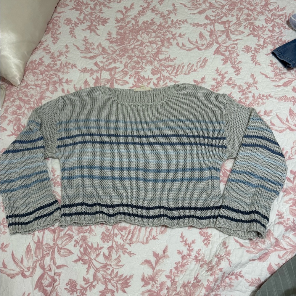 Love Stitch Gray and Blue Striped Sweater